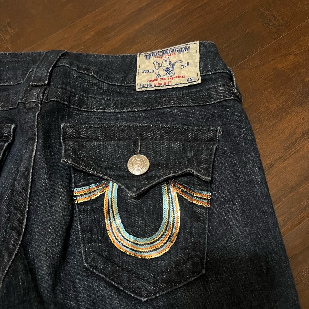 True Religion straight dark blue straight Jeans with colorful sequins - size 27